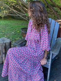 Herbstliches bedrucktes Maxikleid mit Taillenbund – Aurelia