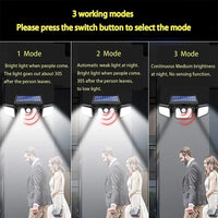 Solarbetriebene LED-Außenleuchte mit Bewegungsmelder, drei Modi, energiesparend.