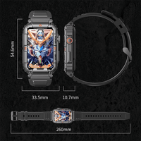 Schwarze Smartwatch mit Anime-Design, robustem Gehäuse, 54,6mm x 33,5mm, 260mm Armband.