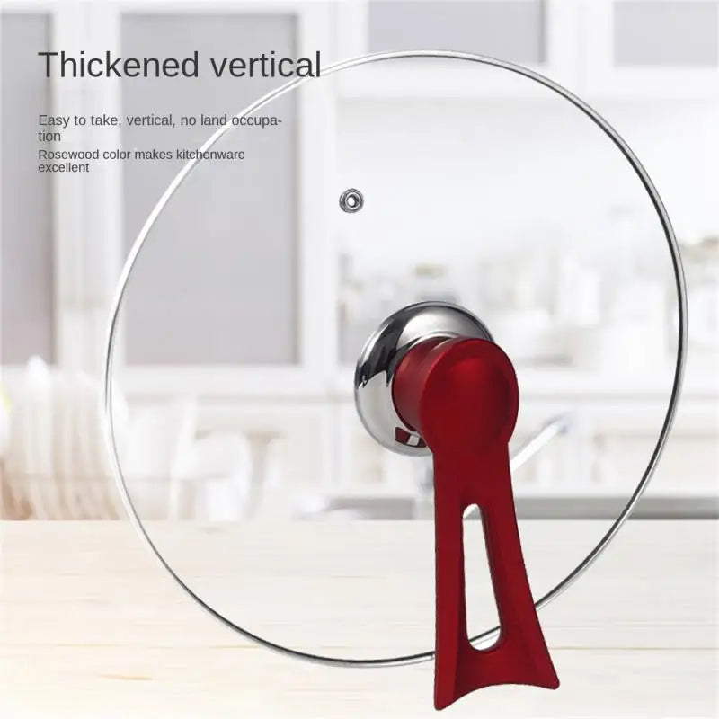 Roter Topfdeckelhalter aus Edelstahl, vertikal, platzsparend, für Küche.