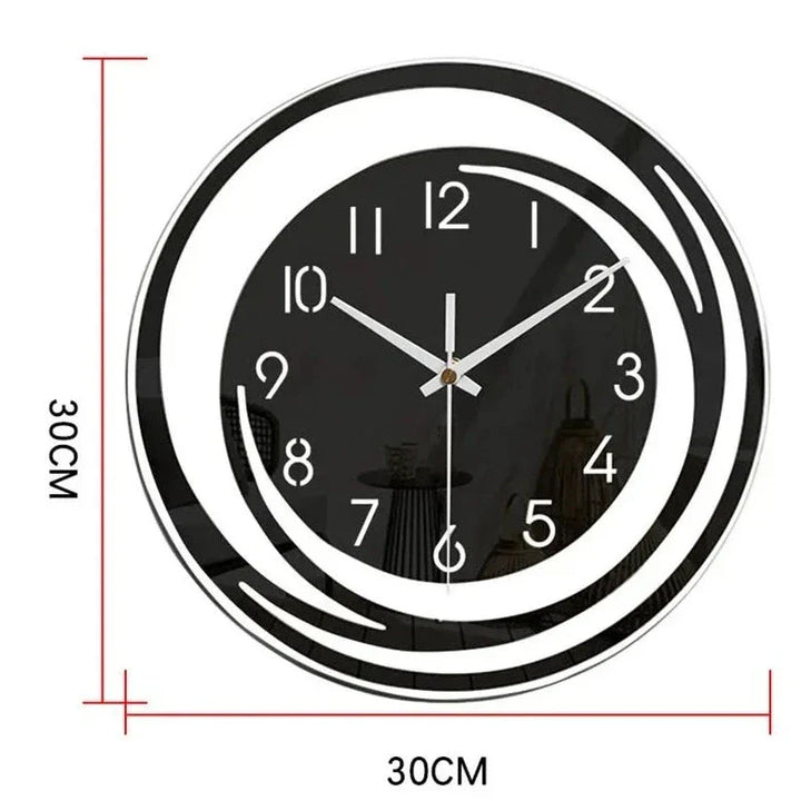 Schwarze Wanduhr, 30 cm, modernes Design, runde Form, dekorativ, Wohnzimmeruhr.
