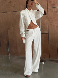 Herbstlich & Stilvoll Zweiteiler aus Leinen mit Langarmshirt und Hose Damen – Nayela