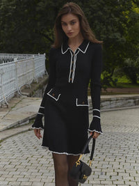 Damen Strick-Maxikleid mit hoher Taille & Rüschen – Isolde