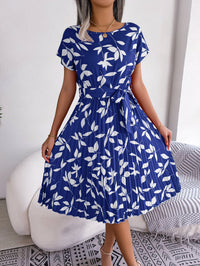 Blaues Bedrucktes Herbst-Midi-Kleid – Naomi