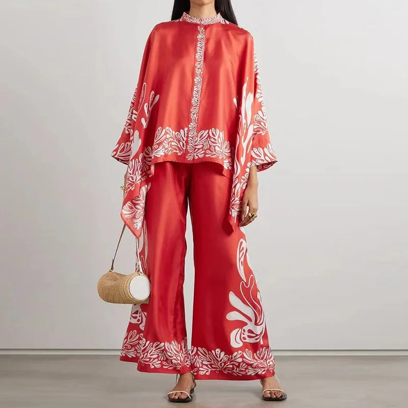 Zweiteiliges Damen Leinen Streetwear-Set Mit Ethno-Print – Samira Herbstedition