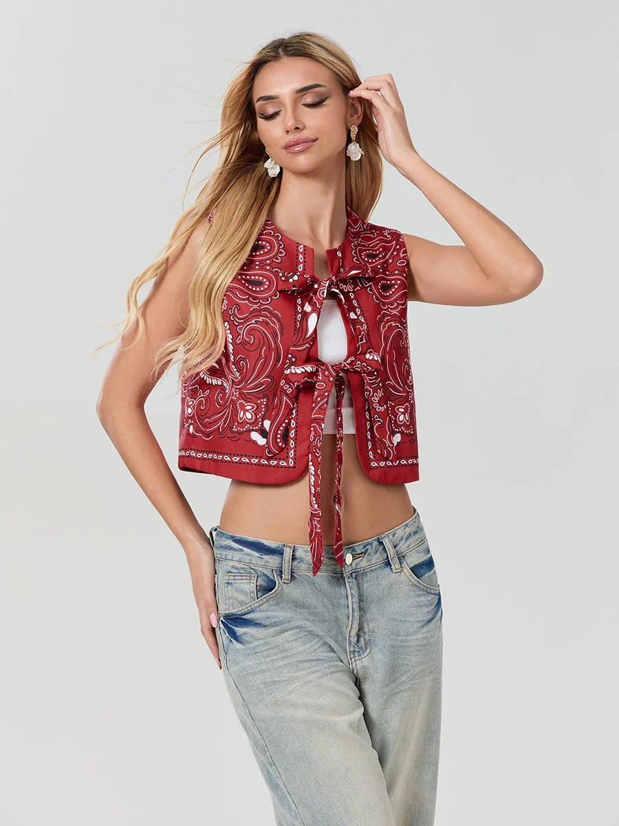 Y2K Rot Bandana Wickel-Top Trendiges Cropped Streetwear-Oberteil - Liora