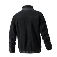 Schwarze Fleecejacke Herren, warm, langärmelig, Outdoor-Bekleidung, Rückansicht.