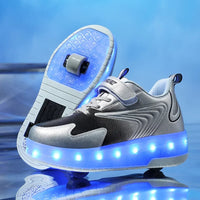 Kinderrollschuhe mit LED-Beleuchtung und abnehmbaren Rädern