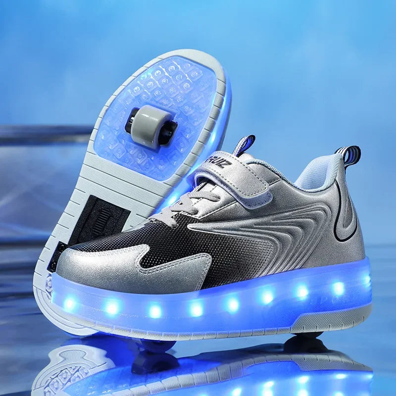 Kinderrollschuhe mit LED-Beleuchtung und abnehmbaren Rädern