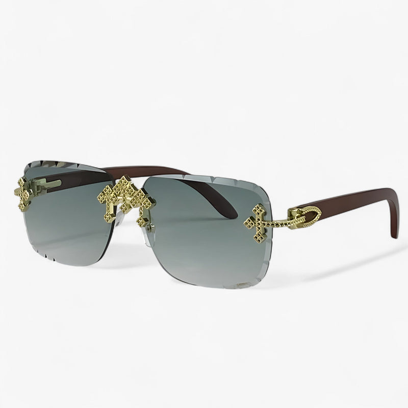 Randlose Steampunk-Sonnenbrille mit Metallakzenten – Nirex