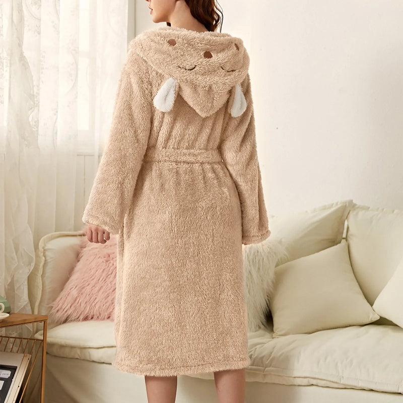 Warme Flanell-Bademantel mit Kapuze und Hasenohren – BunnyHug