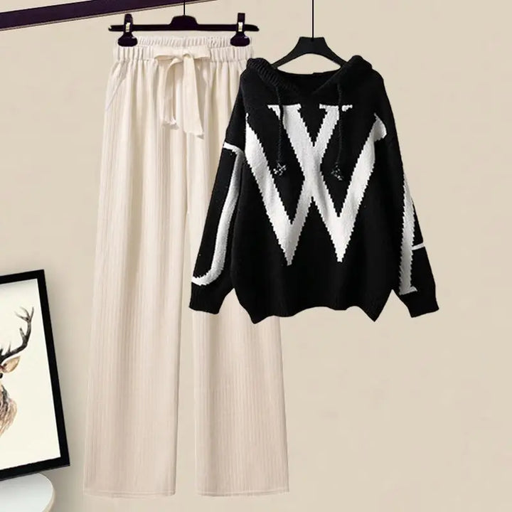 Damen Zweiteilige Herbst Set mit Strickpullover und weiter Hose – Selina