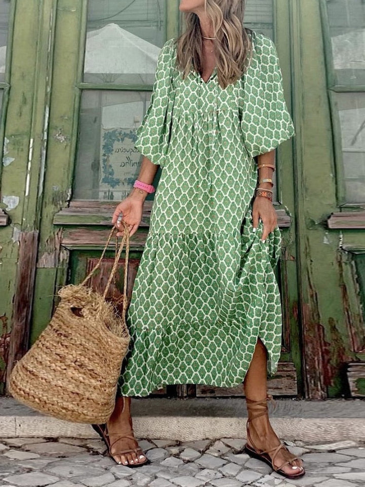 Herbstliches bedrucktes Maxikleid mit Taillenbund – Aurelia