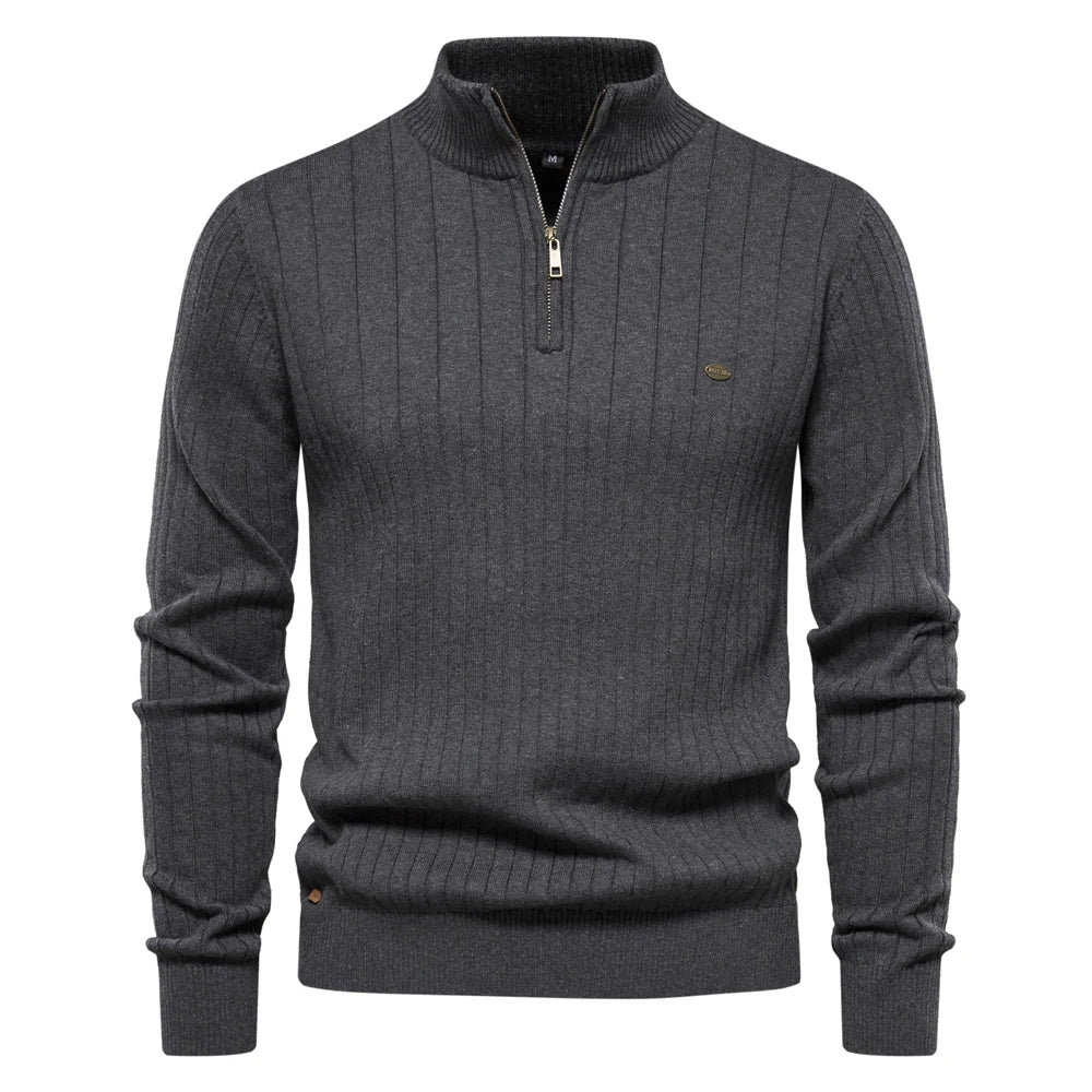 Herren Strickpullover aus Baumwolle mit Reißverschluss & Stehkragen – Ardel