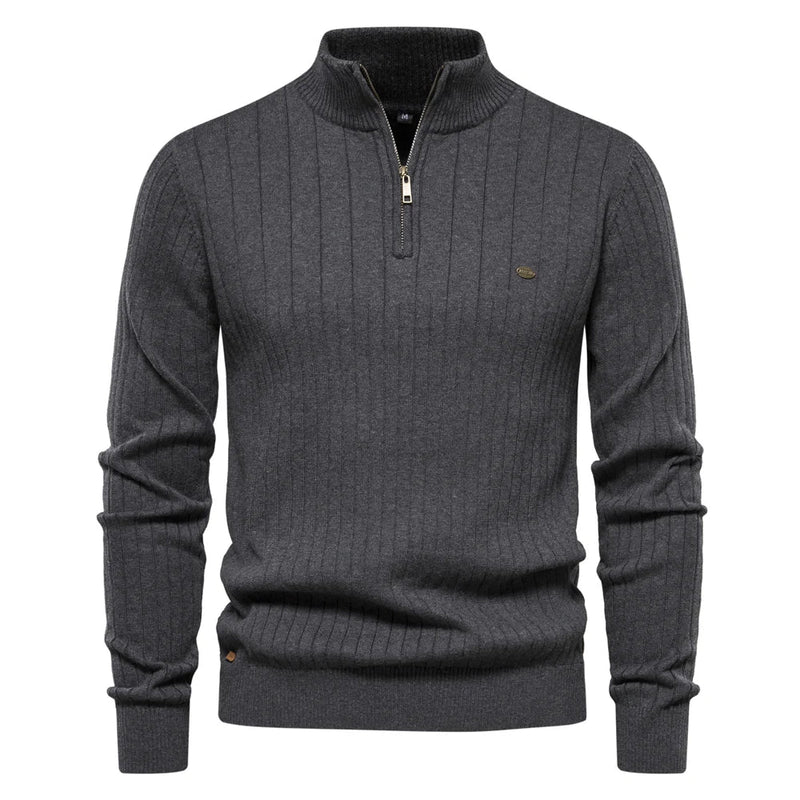 Herren Strickpullover aus Baumwolle mit Reißverschluss & Stehkragen – Ardel