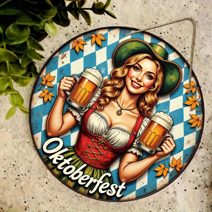 Runde Wanddeko „Oktoberfest-Madl“ (20 cm) – BierMaid Art Oktoberfest 2025