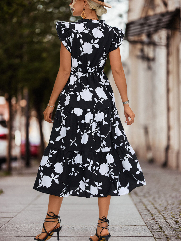 A-Linie Sommerkleid mit Puffärmeln und Farbakzent – Thalia