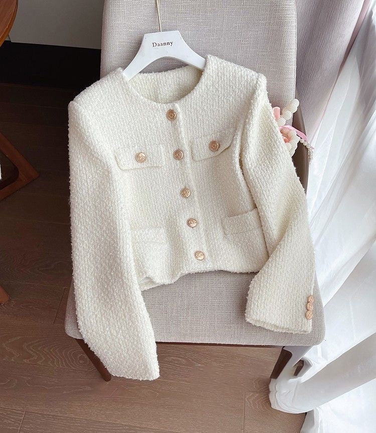 Damen Tweedjacke mit Rundhalsausschnitt – Celeste