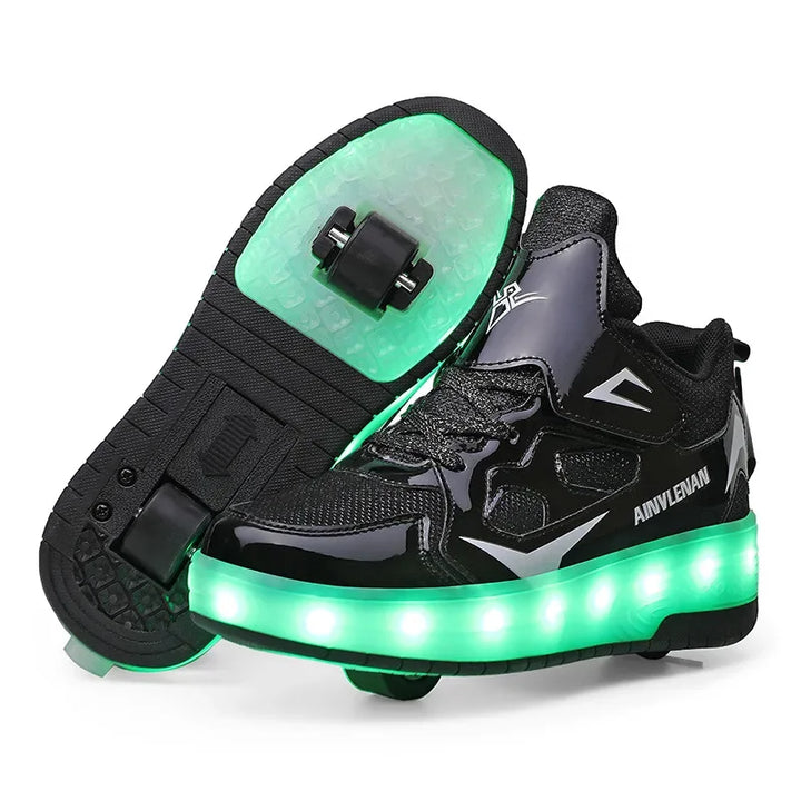 Kinderrollschuhe mit LED-Beleuchtung und abnehmbaren Rädern
