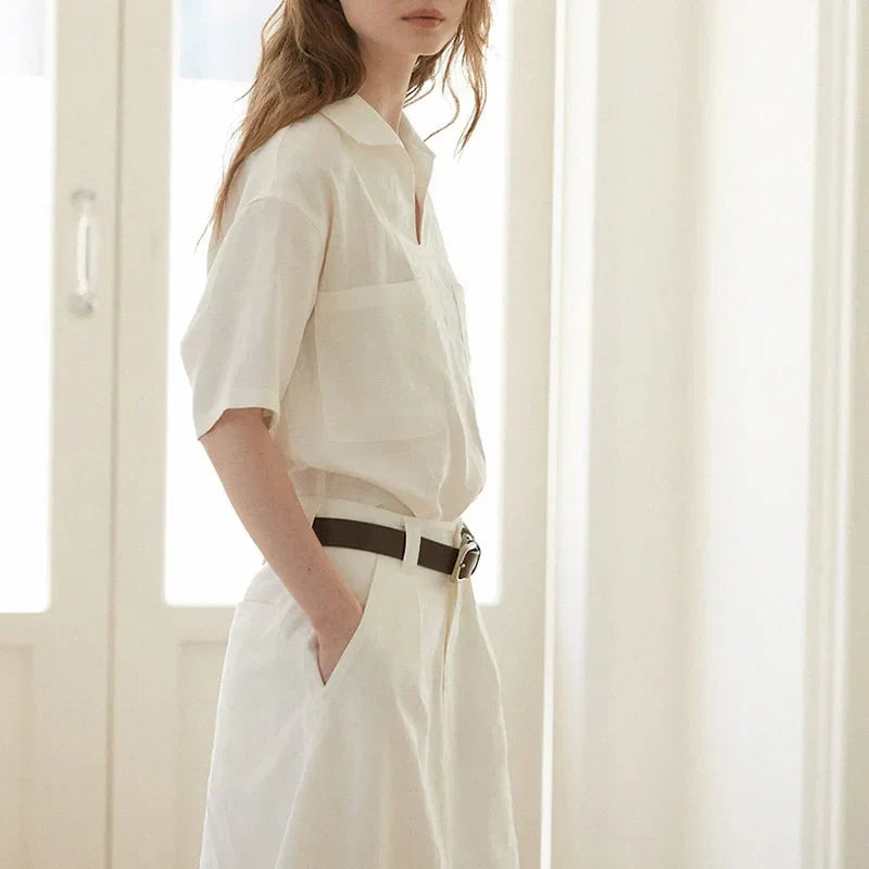 Luftig & Zeitlos Kurzarm Leinenbluse Damen V-Ausschnitt – Milena