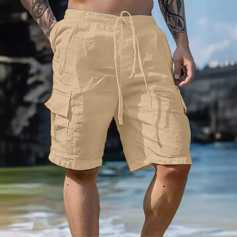 Luftige Herren Leinen-Shorts mit weitem Bein und Kordelzug – Silas