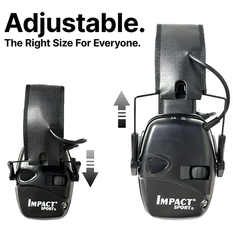 Schwarzer verstellbarer Gehörschutz Impact Sport, ideal für Lärmschutz und Schießsport.