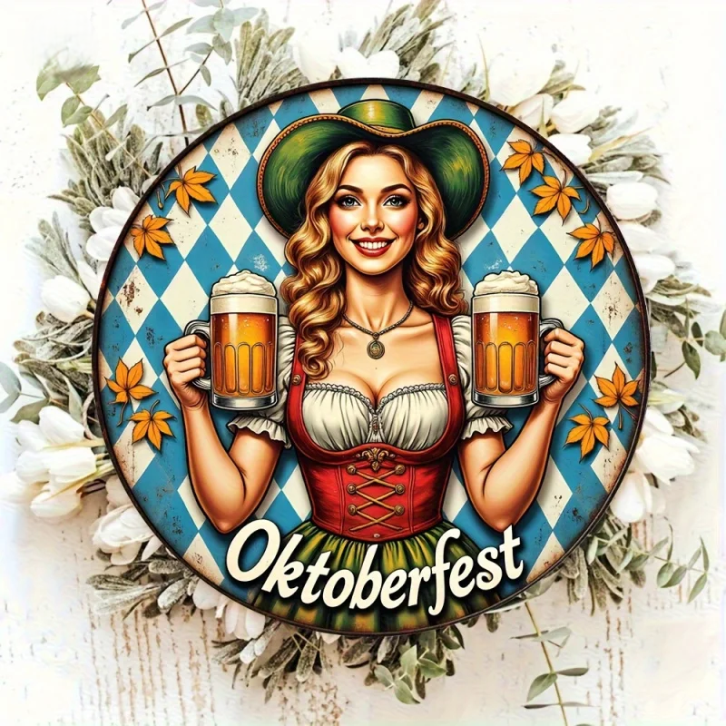 Runde Wanddeko „Oktoberfest-Madl“ (20 cm) – BierMaid Art Oktoberfest 2025