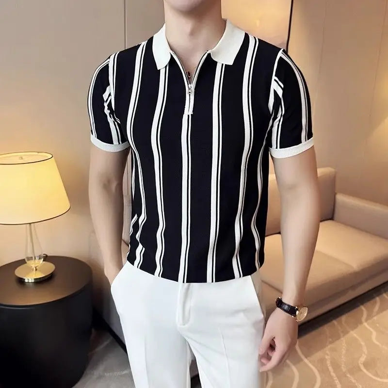 Kurzarm-Polo mit Reißverschluss für Herren – Silvano