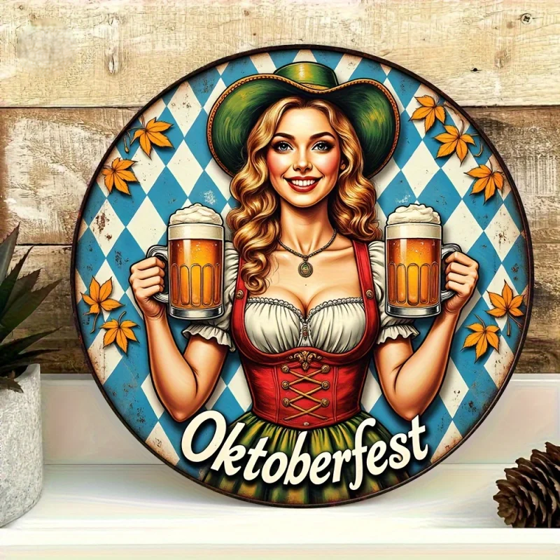 Runde Wanddeko „Oktoberfest-Madl“ (20 cm) – BierMaid Art Oktoberfest 2025
