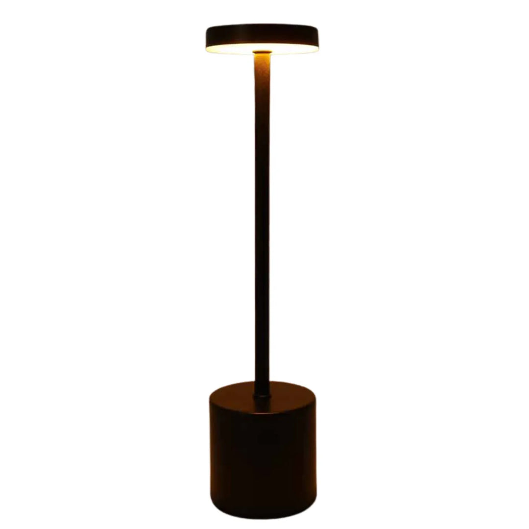 Moderne schwarze Stehlampe, LED, zylindrischer Sockel, minimalistisches Design, Innenbeleuchtung.