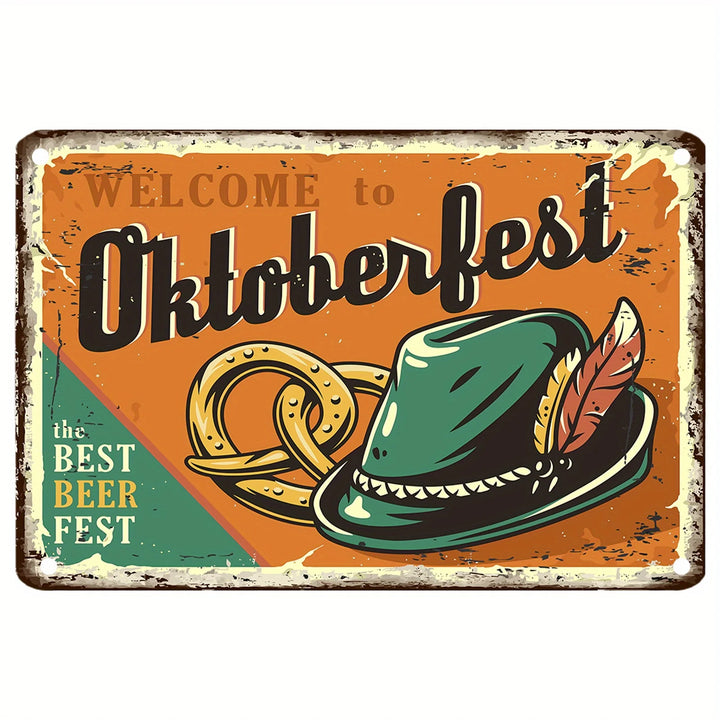 Metallschild mit Hut & Brezel – WiesnWillkommen Oktoberfest 2025