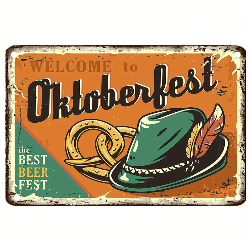 Metallschild mit Hut & Brezel – WiesnWillkommen Oktoberfest 2025