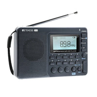 Tragbares Retekess TX3 Radio, AM/FM/SW, MP3-Player, schwarz, mit Antenne und Display.