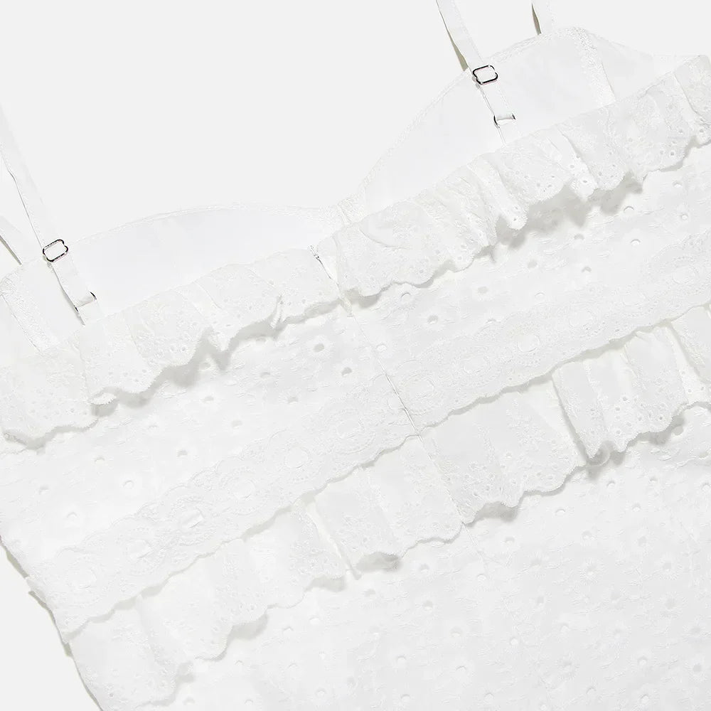 Stilvolles Besticktes Camisole Maxikleid in Weiß – Alina