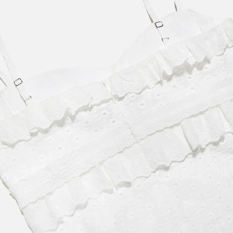 Stilvolles Besticktes Camisole Maxikleid in Weiß – Alina