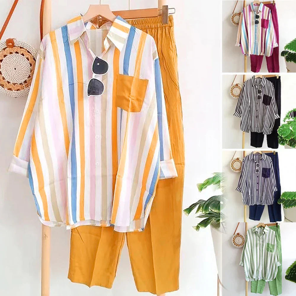 Zweiteiliges Herbst-Set aus Leinen Kuscheliges Shirt & Weite Hose - Zayenne