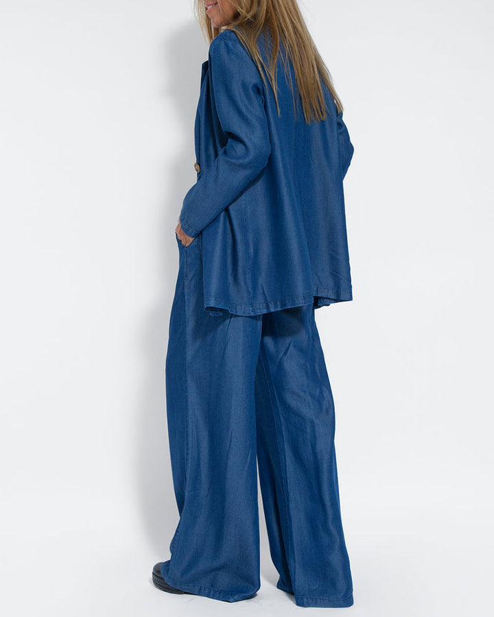 Leinen 2-teiliges Herbst-Set mit weit geschnittenen Hosen und Weste – Alma