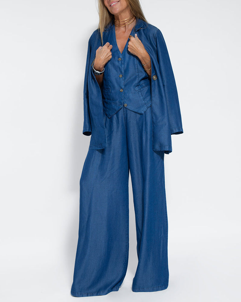 Leinen 2-teiliges Herbst-Set mit weit geschnittenen Hosen und Weste – Alma