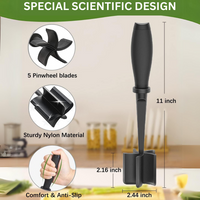 Schwarzer Kartoffelstampfer aus Nylon mit 5-Pinwheel-Klingen, ergonomischer Griff, 11 Zoll.