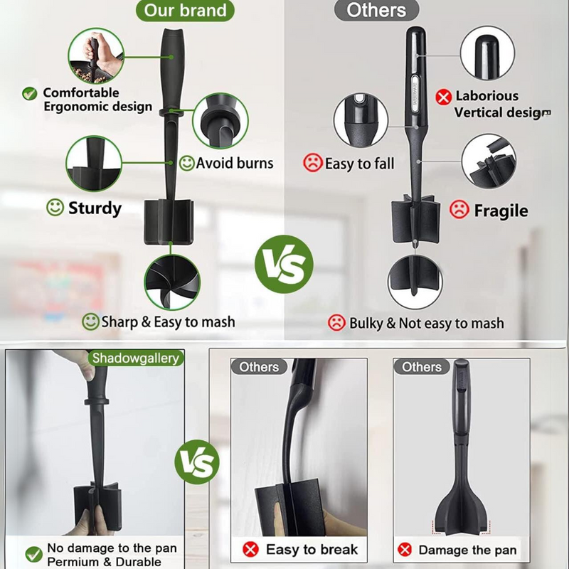 Ergonomischer Kartoffelstampfer, robust, hitzebeständig, leicht zu reinigen, schwarz.