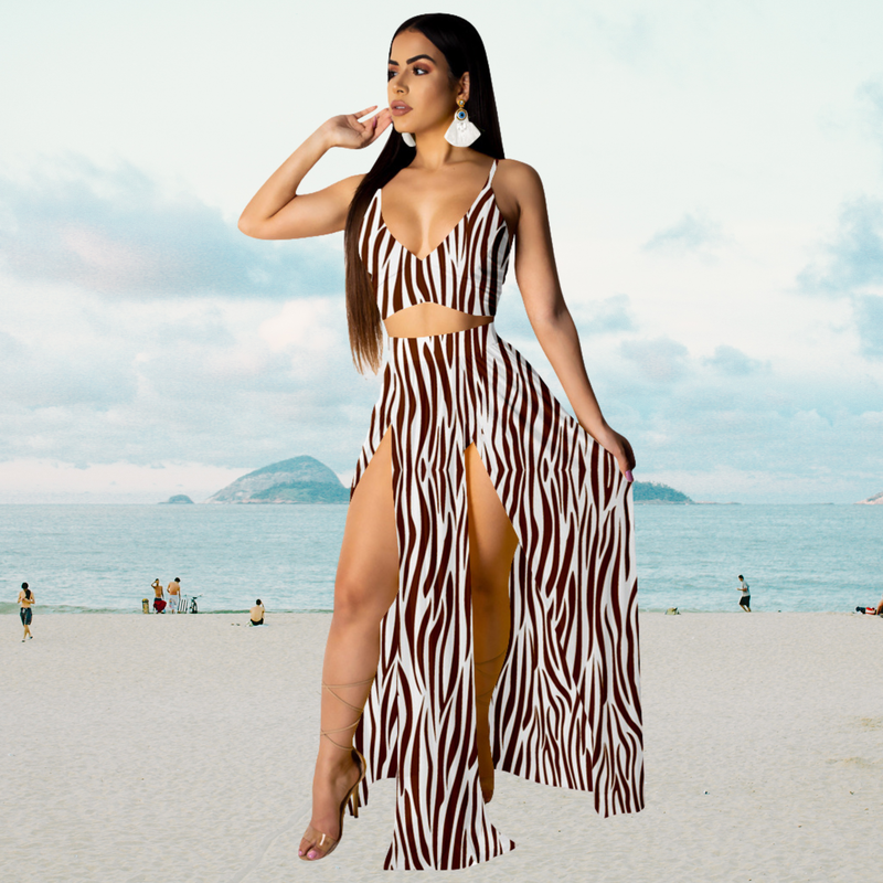 Sommeroutfit mit Spaghettiträger und langem Rock mit Schlitz – Naïma