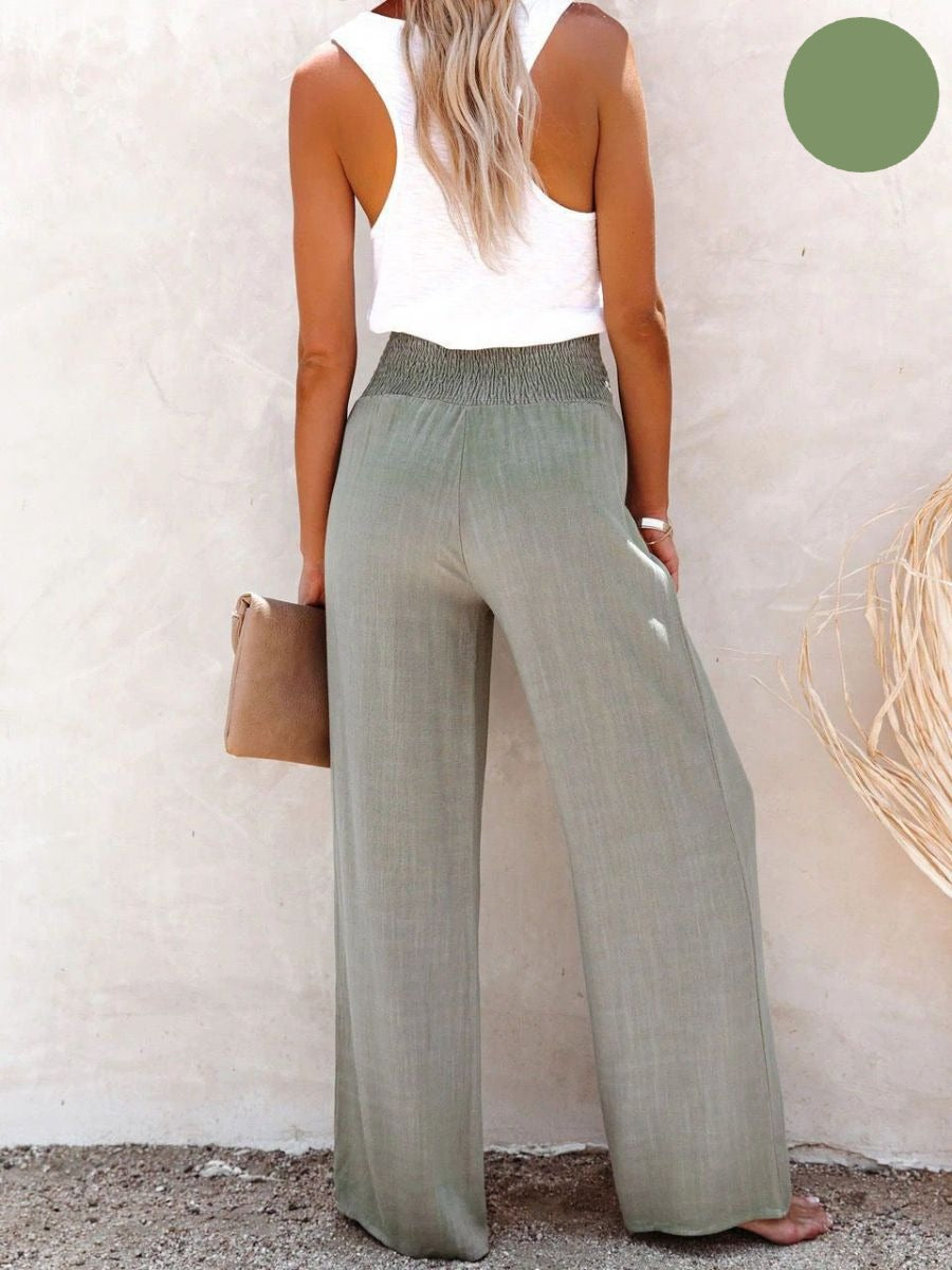 Damen Leinenhose mit Hoher Taille und weitem Bein – Livia