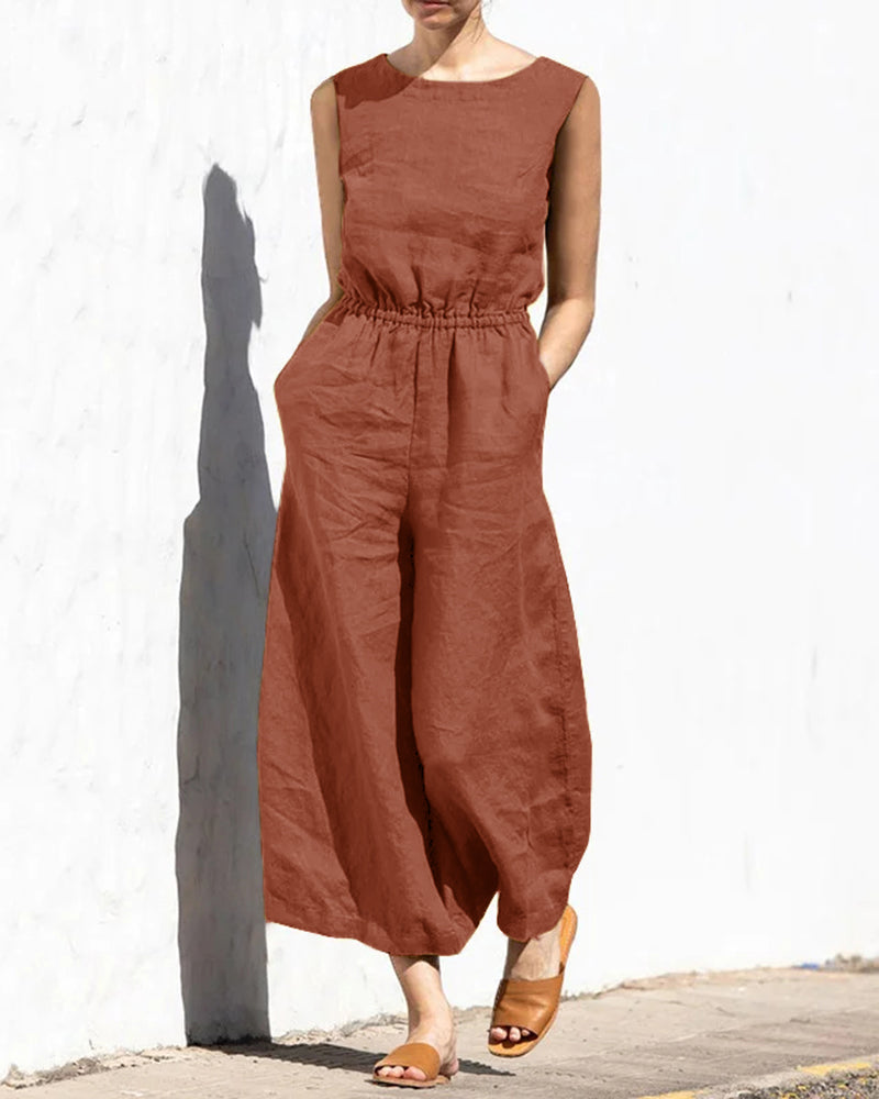 Ärmelloser Jumpsuit mit weitem Bein – Aurelia