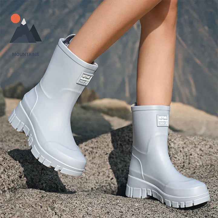 Damen Chelsea-Regenstiefeletten wasserdicht mit Blockabsatz & Profilsohle – Saphira