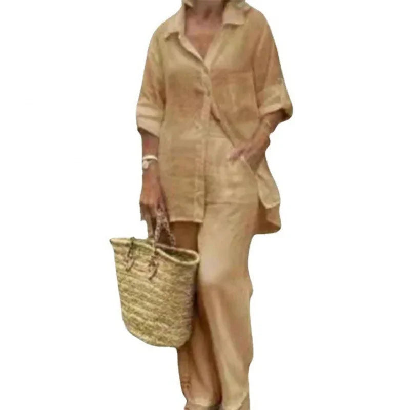 Luftig & Stylisch Oversized Leinen-Kombi mit Bluse und Hose Damen – Amaris