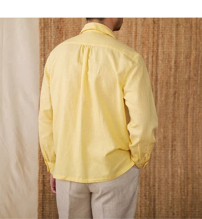 Herbstliches Herrenhemd aus Leinen mit Kubakragen und Langarm – Mateo