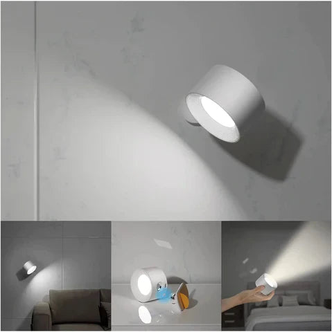 Moderne weiße LED-Wandleuchte, drehbar, minimalistisch, für Wohnzimmer oder Schlafzimmerbeleuchtung.
