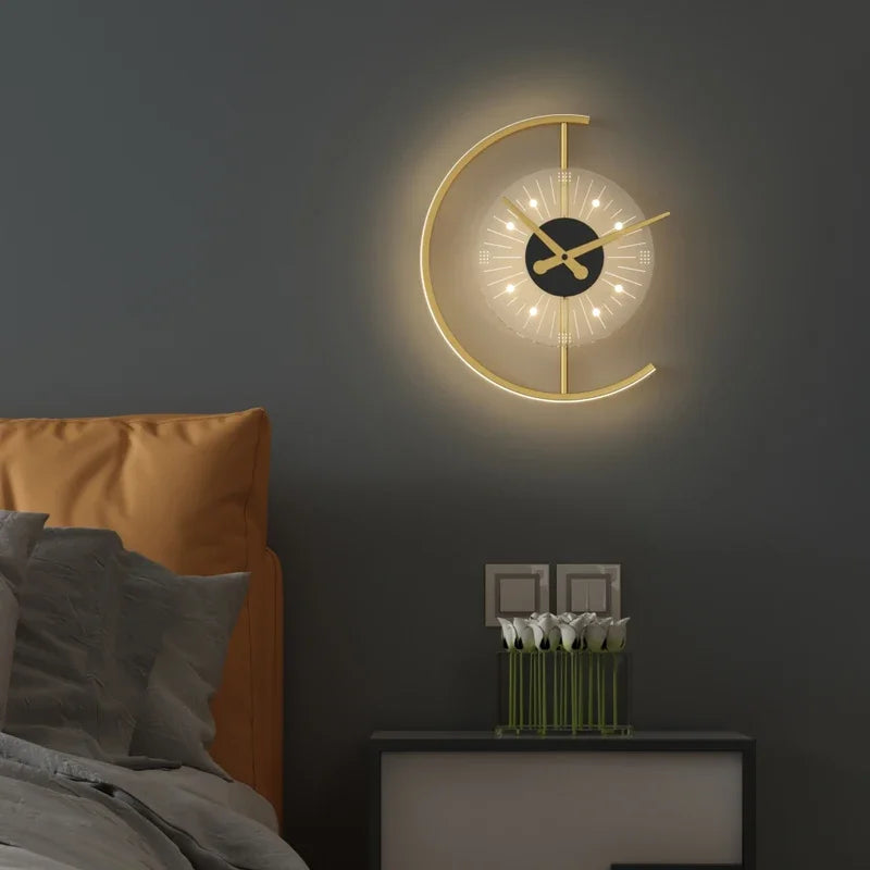 Moderne Wanduhr LED Gold rund, Schlafzimmer Dekoration, stilvolles Design, energiesparend.