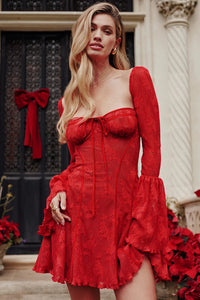 Herbstliches Mini-Kleid mit langen Ärmeln und Spitze – Yelina