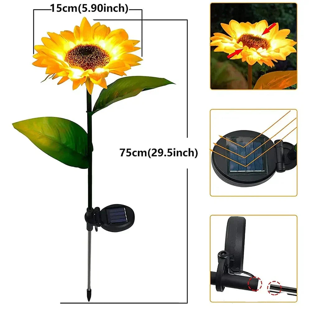 Solarbetriebene LED-Sonnenblume, 75cm, Gartenleuchte, wetterfest, dekorativ, gelb.